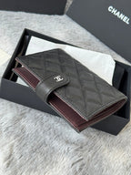 CHANEL 25S MULTI PURPOSE PASSPORT WALLET 15 IN BLACK CALFSKIN SILVER HARDWARE