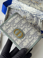 DIOR 25S CARO CARD HOLDER 11 IN GRAY CALFSKIN AND CANVAS GOLD HARDWARE