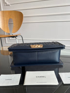 CHANEL 25S BOY BAG 25 IN DARK NAVY BLUE LAMBSKIN