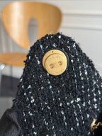 CHANEL 25S HOBO BAG 40 IN BLACK TWEED WITH GOLD HARDWARE