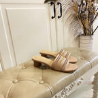 DIOR DWAY HEELED SLIDE IN CAMEL BEIGE CALFSKIN WITH GOLD LOGO