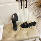 DIOR DWAY HEELED SLIDE IN BLACK CALFSKIN WITH GOLD LOGO