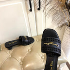DIOR DWAY HEELED SLIDE IN BLACK CALFSKIN WITH GOLD LOGO