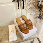 DIOR DWAY HEELED SLIDE IN BRONZE BROWN CALFSKIN WITH GOLD LOGO