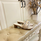 DIOR DWAY HEELED SLIDE IN WHITE CALFSKIN WITH GOLD LOGO