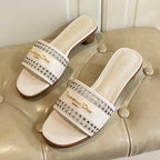 DIOR DWAY HEELED SLIDE IN WHITE CALFSKIN WITH GOLD LOGO