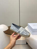 DIOR GRANVILLE ESPADRILLES FLAT 25S IN GRAY OBLIQUE EMBROIDERED COTTON