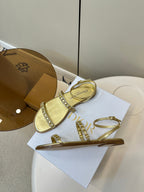 DIOR FLAT SANDALS 25S IN SHINY GOLD CALFSKIN RHINESTONES STRAP