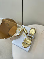 DIOR HIGH HEEL 25S SANDALS 85MM IN SHINY GOLD CALFSKIN RHINESTONES STRAP