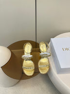 DIOR HIGH HEEL 25S SANDALS 85MM IN SHINY GOLD CALFSKIN RHINESTONES STRAP