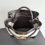 BOTTEGA VENETA 25S MEDIUM ANDIAMO 32 IN IVORY DARK BROWN CALFSKIN AND CANVAS
