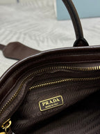 PRADA 25S BONNIE MINI HANDBAG 23 IN RK BROWN CALFSKIN GOLD HARDWARE