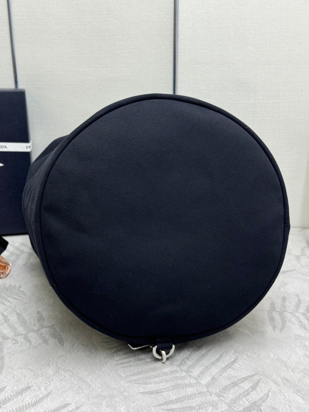 PRADA 25S DRAWSTRING BACKPACK 55 IN BLACK CANVAS LINEN SILVER HARDWARE