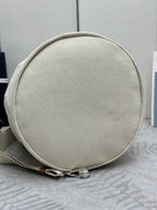 PRADA 25S DRAWSTRING BACKPACK 55 IN BEIGE CANVAS LINEN SILVER HARDWARE