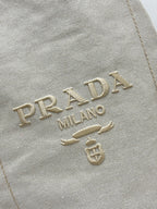 PRADA 25S DRAWSTRING BACKPACK 55 IN BEIGE CANVAS LINEN SILVER HARDWARE