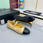 CHANEL MARY JANE FLAT 25S IN GOLD LAMBSKIN EMBOSSED LOGO