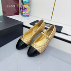 CHANEL MARY JANE FLAT 25S IN GOLD LAMBSKIN EMBOSSED LOGO