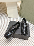 CHANEL 25S GODDESS FLAT LOAFERS IN BLACK PATENT CALFSKIN GOLD HARDWARE