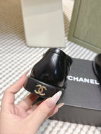 CHANEL 25S GODDESS FLAT LOAFERS IN BLACK GLOSSY CALFSKIN GOLD HARDWARE