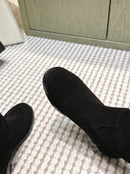 CHANEL 25S KNEE-HIGH BOOTS IN BLACK SUEDE GOLD HARDWARE