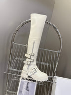 DIOR D-FIGHT BOOT 25S IN WHITE CALFSKIN WITH SILVER HARDWARE