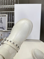 DIOR D-FIGHT BOOT 25S IN WHITE CALFSKIN WITH SILVER HARDWARE