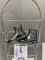 DIOR 25S D-MAJOR ANKLE BOOTS IN BLACK LAMBSKIN WITH GOLD HARDWARE