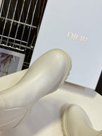 DIOR 25S D-MAJOR ANKLE BOOTS IN WHITE LAMBSKIN WITH GOLD HARDWARE