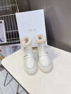 DIOR ALPS ANKLE BOOTS 25S IN WHITE LAMBSKIN AND BEIGE WOOL WITH GOLD HARDWARE