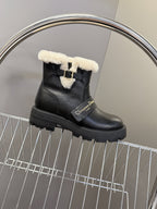 DIOR ALPS ANKLE BOOTS 25S IN BLACK LAMBSKIN AND BEIGE WOOL WITH SILVER HARDWARE