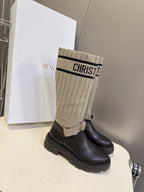 DIOR 25S D-MAJOR ANKLE BOOTS IN BLACK CALFSKIN AND BEIGE FABRIC