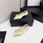 CHANEL BALLET FLATS 25S IN LIGHT BEIGE SATIN WITH BOW