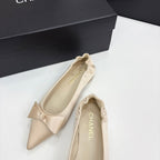 CHANEL BALLET FLATS 25S IN LIGHT BEIGE SATIN WITH BOW