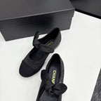 CHANEL BALLET FLATS 25S IN BLACK FABRIC WITH BOW