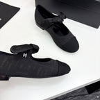 CHANEL BALLET FLATS 25S IN BLACK FABRIC WITH BOW