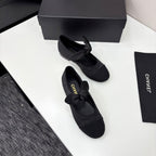 CHANEL BALLET FLATS 25S IN BLACK FABRIC WITH BOW