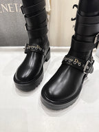 DIOR 25S BIKER BOOTS IN BLACK CALFSKIN WITH SILVER HARDWARE