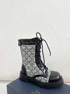 DIOR D-UNIT ANKLE BOOT BLACK CALFSKIN WITH WHITE AND BLACK CANNAGE TWEED