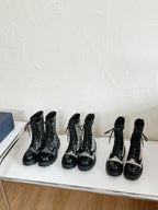 DIOR D-UNIT ANKLE BOOT BLACK CALFSKIN WITH WHITE AND BLACK CANNAGE TWEED