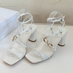 DIOR MEDIUM SQUARE HEEL SANDAL IN WHITE LAMBSKIN