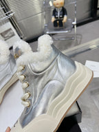CHANEL MARTIN BOOTS IN SILVER CALFSKIN AND LAMB FUR LINING