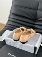 CHANEL BALLET FLATS IN SEPIA BEIGE LAMBSKIN WITH GOLD HARDWARE