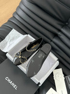 CHANEL BALLET FLATS IN BLACK LAMBSKIN WITH GOLD HARDWARE