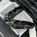 CHANEL BALLET FLATS IN BLACK LAMBSKIN WITH GOLD HARDWARE