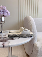 CHANEL PLATFORM SLIPPERS IN WHITE WOOL AND LAMBSKIN