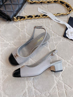CHANEL SLINGBACKS IN SLATE GREY MIX BLACK SHEEPSKIN
