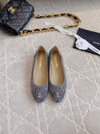 CHANEL BALLET FLATS IN PIGEON BLUE DENIM