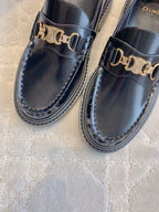 CELINE CHANEL  25S ARC DE TRIOMPHE LOAFERS IN BLACK SHINY CALFSKIN GOLD HARDWARE