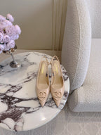 CHANEL HIGH SLINGBACKS 65 MM IN BEIGE CREAM PATENT CALFSKIN