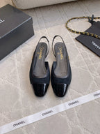 CHANEL 25S SLINGBACK IN BLACK CALFSKIN AND SUEDE GOLD HARDWARE